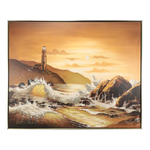 Vintage Monumental Coastal Oil Painting Walter Sherwood
