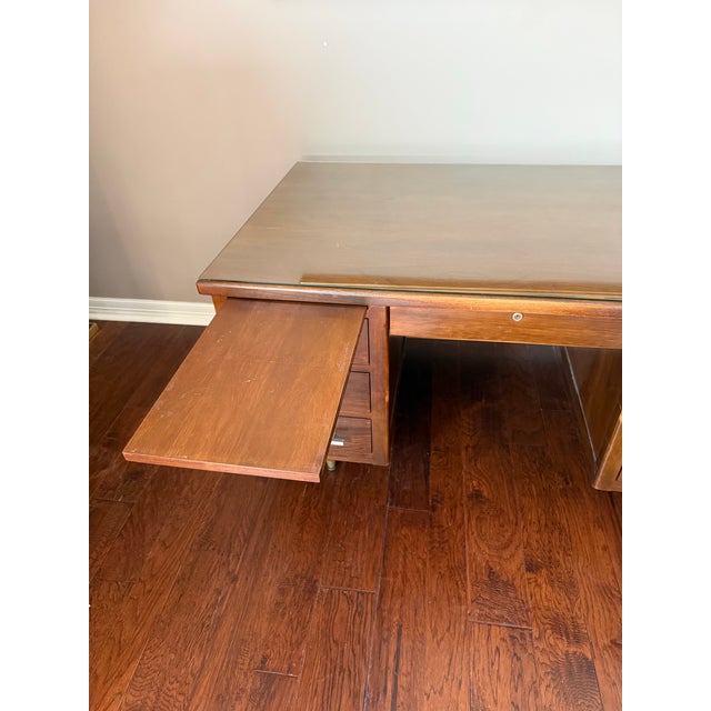 Mid-Century Modern 1950s Mid Century Walnut Executive Desk With Glass Top For Sale - Image 3 of 12
