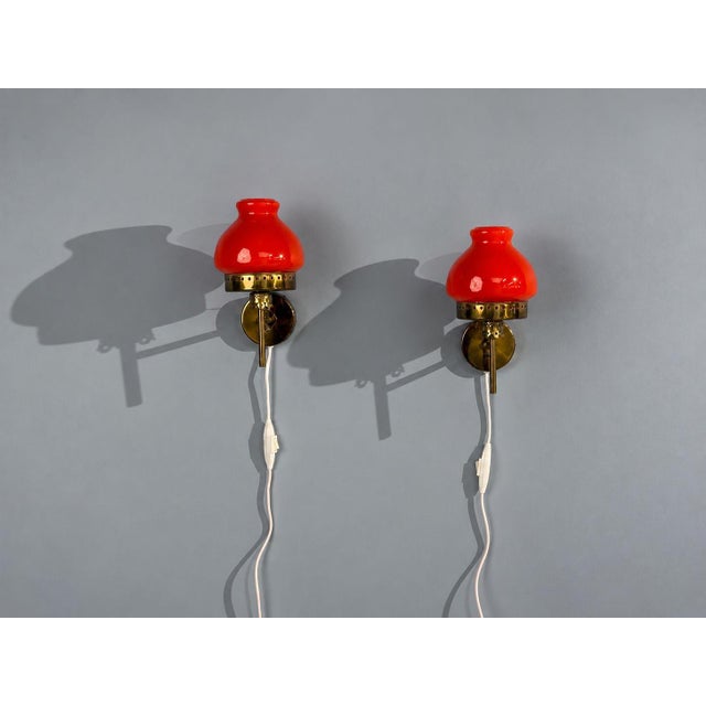 1970s Örsjö Industri Ab, Wall Lights, Brass, Orange Glass - Pair For Sale - Image 4 of 11