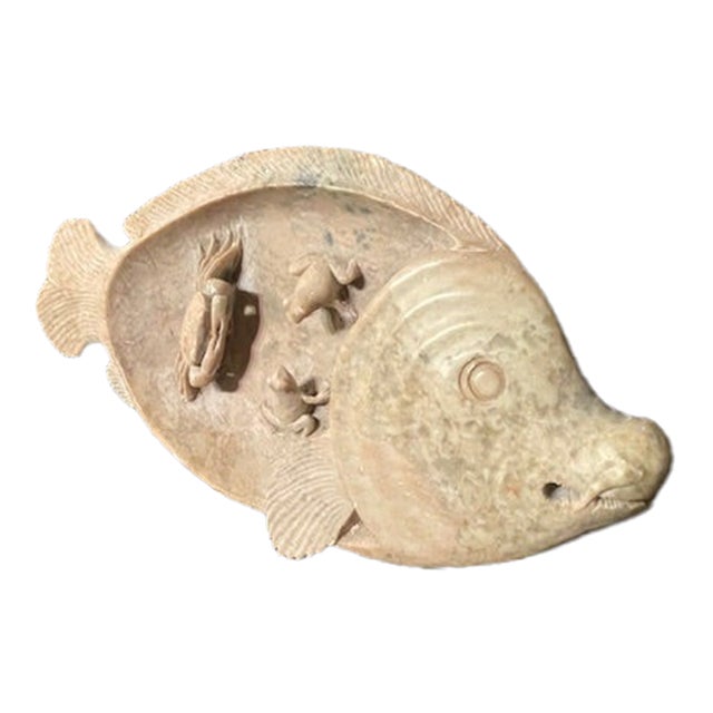 An Antique Japanese Soapstone Koi With Crab & Frogs For Sale