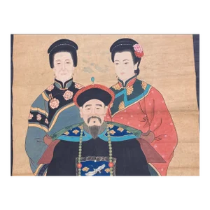 1900's Old Chinoiserie Hand-Painted W/ Ink Ancestors Scroll 90" H