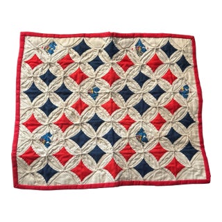 Rare Handmade 1976 Bi-Centennial Window Pane Doll Quilt For Sale