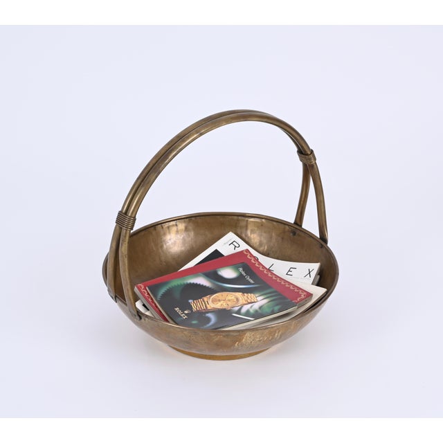 Italian Basket Magazine Rack in Brass, Italy, 1940s For Sale - Image 11 of 18