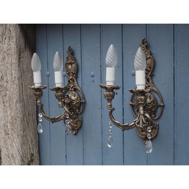Metal Italian Hollywood Regency Crystal Sconces in Silvered Metal, 1960s, Set of 2 For Sale - Image 7 of 18