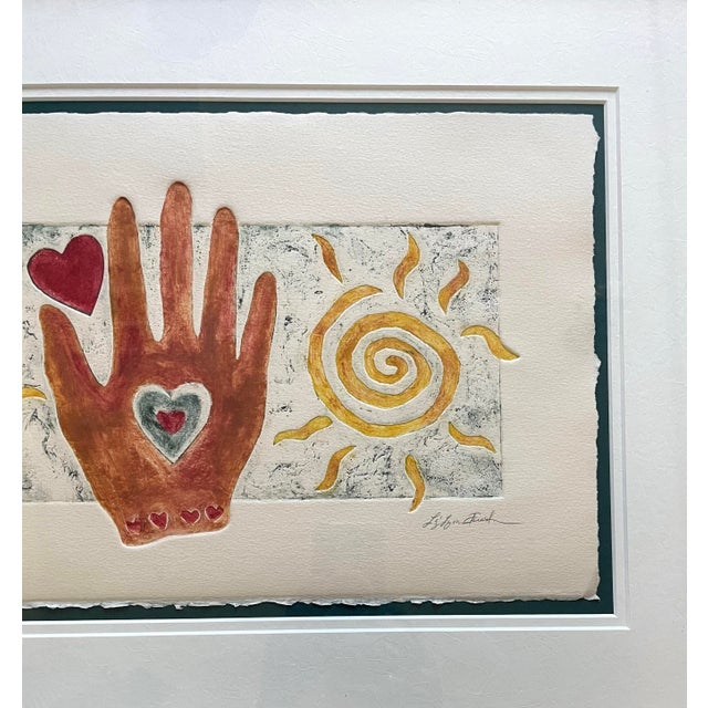 Abstract Liz Lyons Friedman Framed, Signed Artist, Proof Watercolor Art Print ‘With Heart in Hand” For Sale - Image 3 of 6