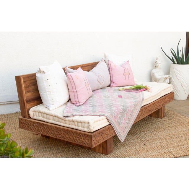 Reclaimed Wood Modern Moroccan Carved Low Sofa For Sale - Image 4 of 14
