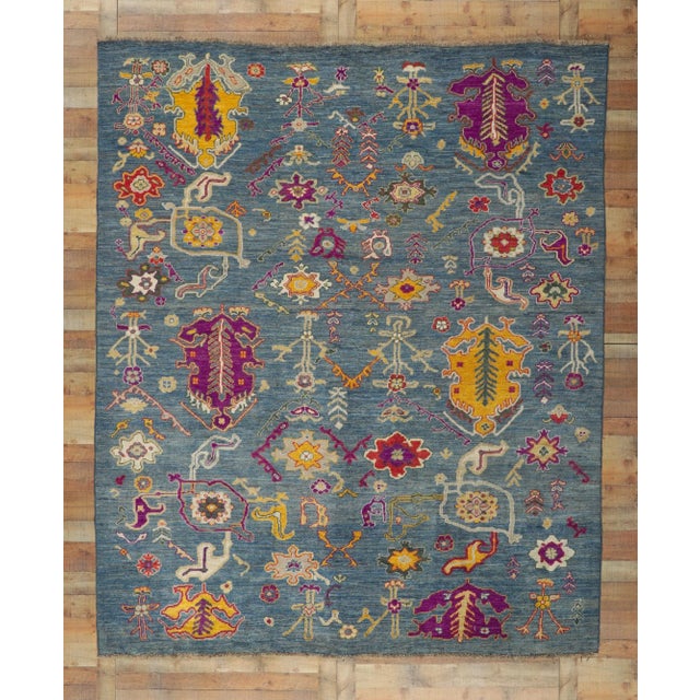 Textile Blue Vintage Style Oushak Rug - 9'01 X 10'11 For Sale - Image 7 of 8