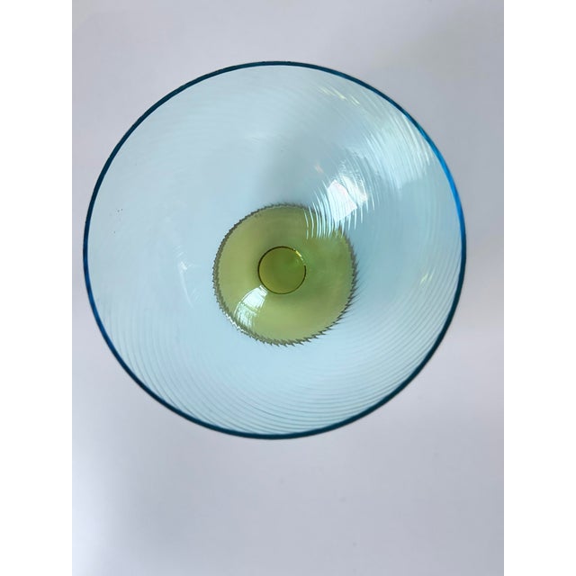 Signed Carlo Moretti Murano Blue Rigadin Large Serving Bowl, Italian Art Glass For Sale In Boise - Image 6 of 7