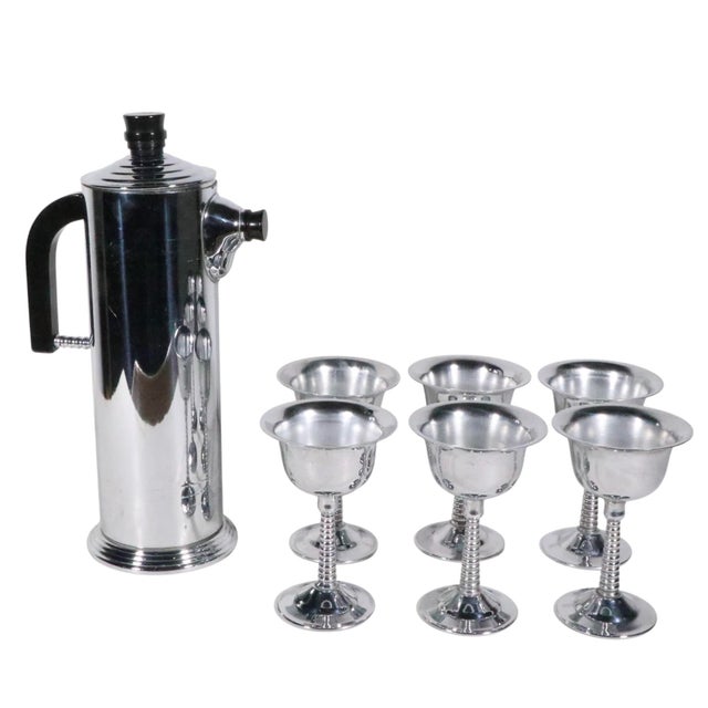 Mid-Century Modern Mid 20th Century Seven Piece Chrome Art Deco Cocktail Set Marked l.b. Chromium Plated For Sale - Image 3 of 15