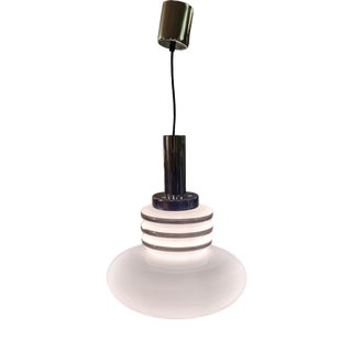 Mid-Century Space Age White Glass and Chrome Pendant Lamp by Leclaire & Schäfer, 1970s For Sale
