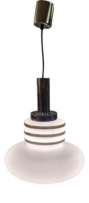 Mid-Century Space Age White Glass and Chrome Pendant Lamp by Leclaire & Schäfer, 1970s