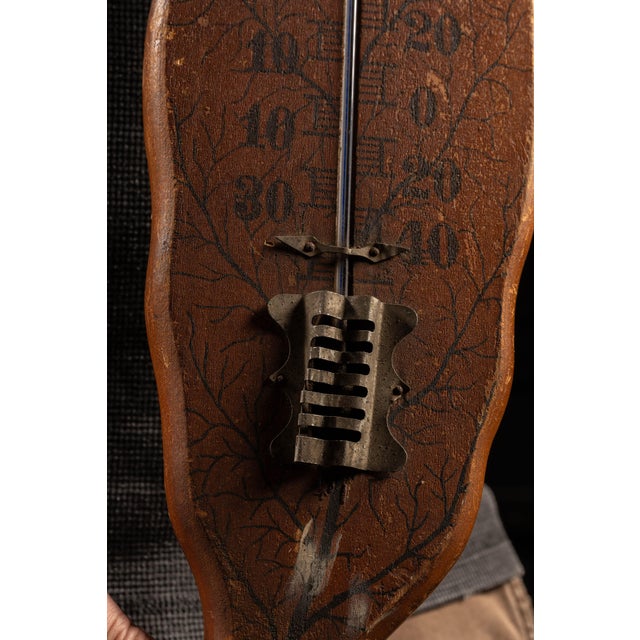 1900 - 1909 Antique Wooden Figural Tobacco Leaf Thermometer For Sale - Image 5 of 6