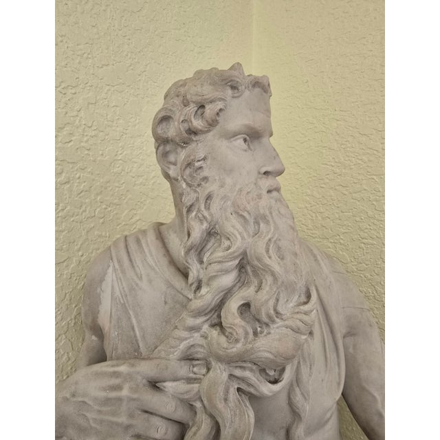 Off-white Grand 70" Vintage Solid Cast Stone "Moses" Statue With 360° Swivel Pedestal For Sale - Image 8 of 10