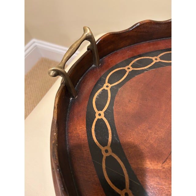 Neoclassical Theodore Alexander Pie Crust Edge Inlaid Serving Tray For Sale - Image 3 of 7