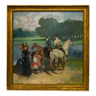 Framed Signed John Louis Brown (1829-1890) Autour Du Lac Pastel on Paper For Sale