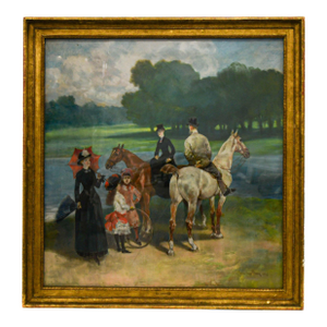 Framed Signed John Louis Brown (1829-1890) Autour Du Lac Pastel on Paper