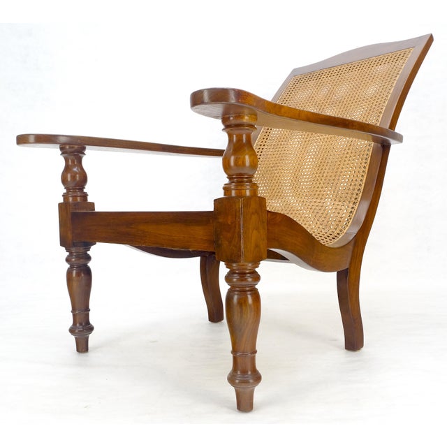 Solid Turned Teak Mid Century Modern Cane Back Lounge Chair MINT