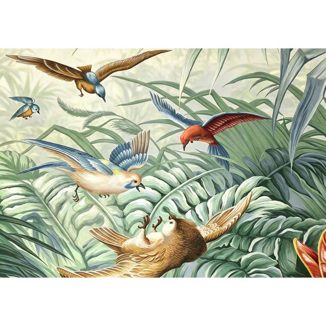 Hand-Painted Tropical Jungle Bird Landscape Wall Panel For Sale - Image 4 of 4