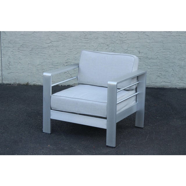 Contemporary Mozaic Company Modern Pair of Aluminum Outdoor Lounge Chairs For Sale - Image 3 of 12