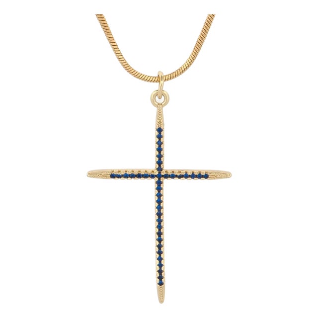 Divine Sapphire Cross Gold Pendant Necklace For Sale