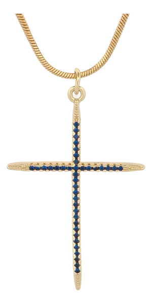 Divine Sapphire Cross Gold Pendant Necklace