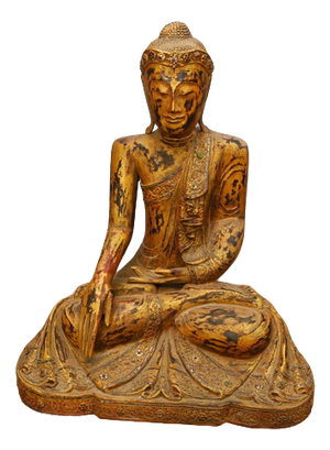 Nepalese Buddhist Meditating Sculpture in Carved Wood