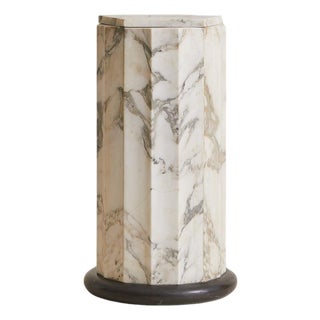 Faceted Grey + Ivory Marble Pedestal with Pentagonal Top, 1970s For Sale