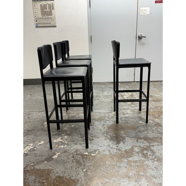 Matteo Grassi Matteo Grassi Sistina Leather Bar Stools, Set of Four For Sale - Image 4 of 12