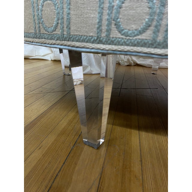 Late 20th Century Kravet Hollywood Regency Upholstered Coffee Table in Pale Blue Velvet With Lucite Legs For Sale - Image 5 of 7