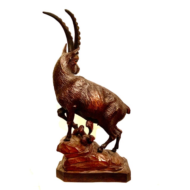Mid 20th Century Large Black Forest Wooden Ibex Carving For Sale - Image 4 of 13