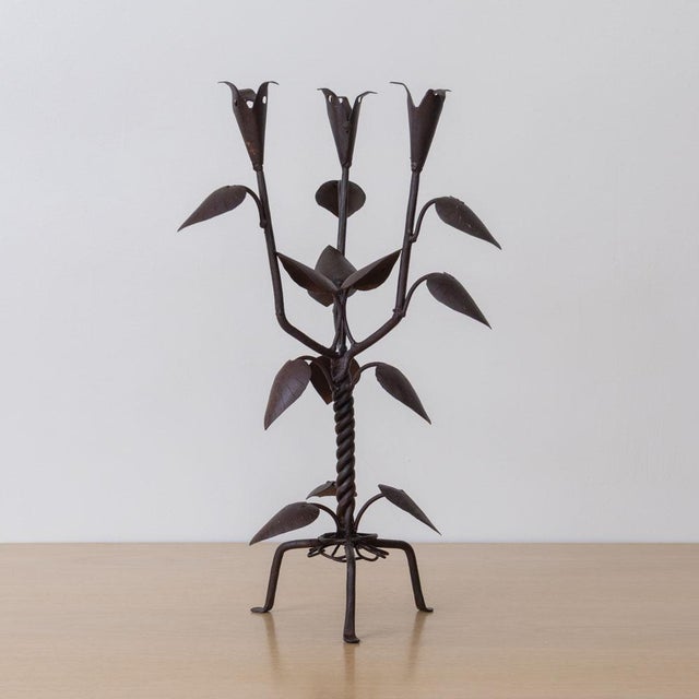 1930s Pair of French Iron Leaf Candlesticks For Sale - Image 14 of 14