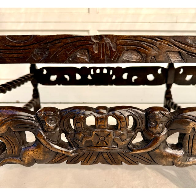 Irving & Casson English Carolean Revival Style Carved Wood Coffee Table With Cherubs & Crown Motif For Sale - Image 4 of 15