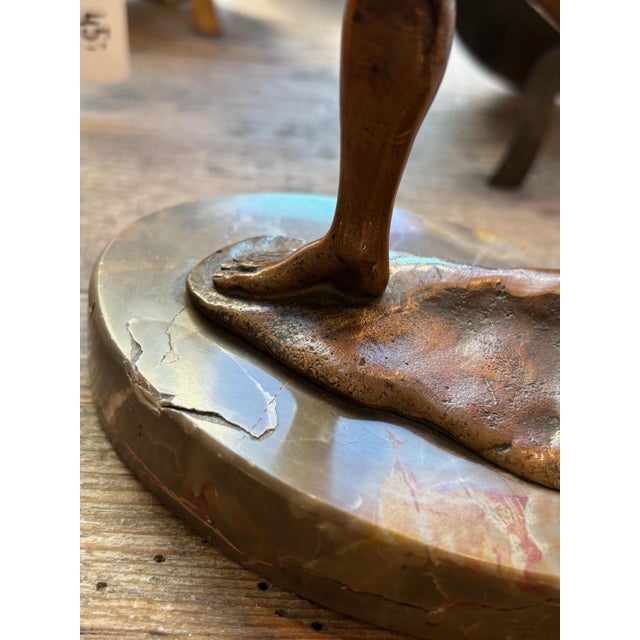 Bronze figure of a female nude eva with an apple, maugsch 1925 on a marble base signed and dated h: 24.5 cm or 22.5 cm l x...