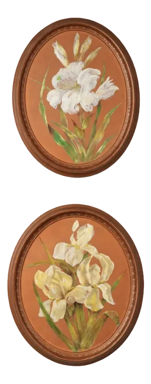 Hand-Painted Terracotta Plaques with Victorian Style Botanical Motifs, 1890s, Set of 2
