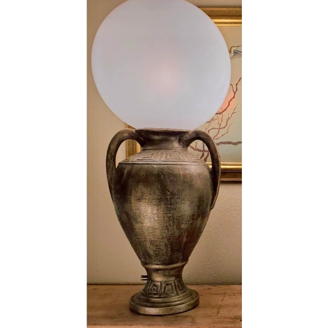 Vintage 1980s Gold Black Greek Key Amphora Urn Globe Table Lamps - a Pair For Sale - Image 12 of 13