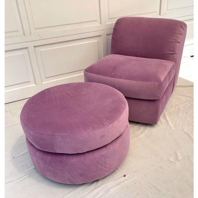 Vintage Postmodern Purple Slipper Chair and Matching Ottoman For Sale - Image 11 of 12