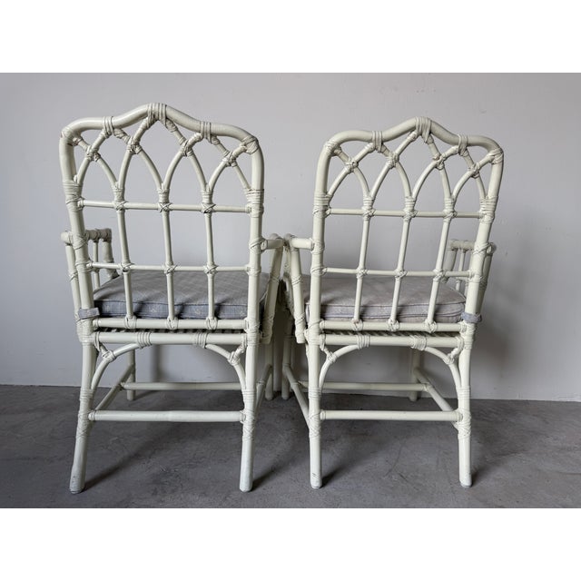 1970's McGuire Palm Beach Coastal - Style White Bamboo & Leather Wrapped Dining Chairs – Set of 6 For Sale - Image 12 of 18