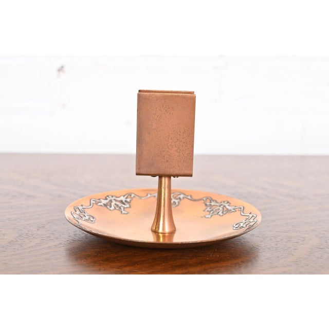 Art Deco Heintz Arts & Crafts Sterling Silver on Bronze Ashtray With Match Box Holder For Sale - Image 3 of 12