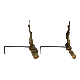 Antique Brass Fireplace 6015 Andirons, 1890s, Set of 2 For Sale