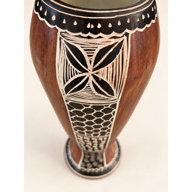 Boho Chic Late 20th Century Hand-Carved African Sgraffito Earthenware Pottery Vessel For Sale - Image 3 of 7