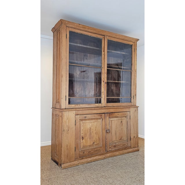 Grand Antique English Pine Cabinet With Glass Doors - Circa 1890 For Sale - Image 4 of 14