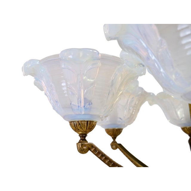 Ceiling Lamp with Bronze Mount and Opalescent Glass, 1930s For Sale - Image 9 of 11
