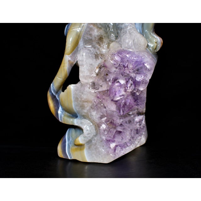 Gemstone Hand-Carved Gemstone Tiger Agate on Amethyst Rock For Sale - Image 7 of 13