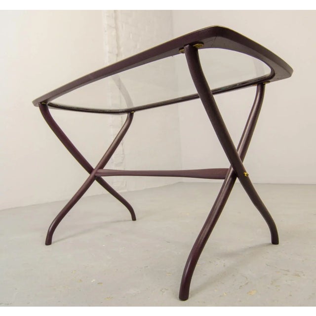 1950s Italian Side Table with Wooden Scissor Frame & Glass Top, 1950s For Sale - Image 5 of 11