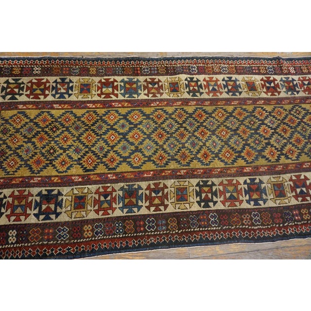1890s Yellow Diamond Antique Caucasian Talish Carpet 3'4" X 7'6" Knotted Wool Rug For Sale - Image 4 of 12