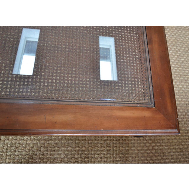 Ethan Allen Caned Coffee Table With Glass Top & Brass Casters Chairish