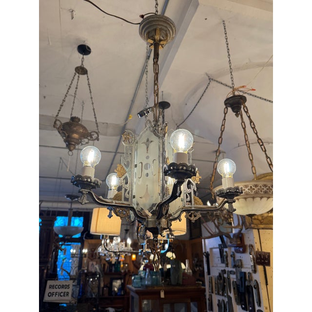 Antique 1920s/1930s Art Deco Three Way Switch Rewired Classic Chandelier For Sale - Image 12 of 12