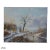 Oil on canvas depicting a tranquil winter landscape with figures in a rural setting. The composition features a frozen...