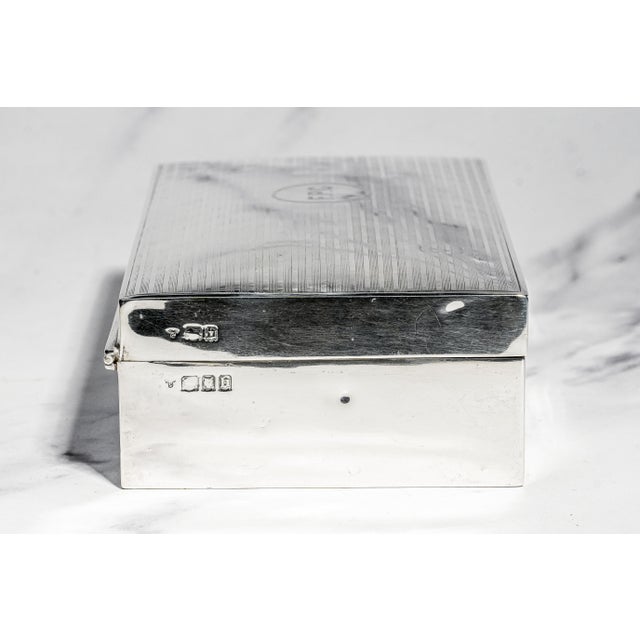 Handsome Art Deco Engine Turned Desk Cigarette Box Antique English Sterling Silver Military Presentation Luxury Home Decor For Sale - Image 13 of 16