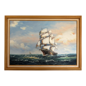 Late 20th Century Ambrose Original Oil Painting Tall Ship at Sea Maritime Nautical Ocean Seascape
